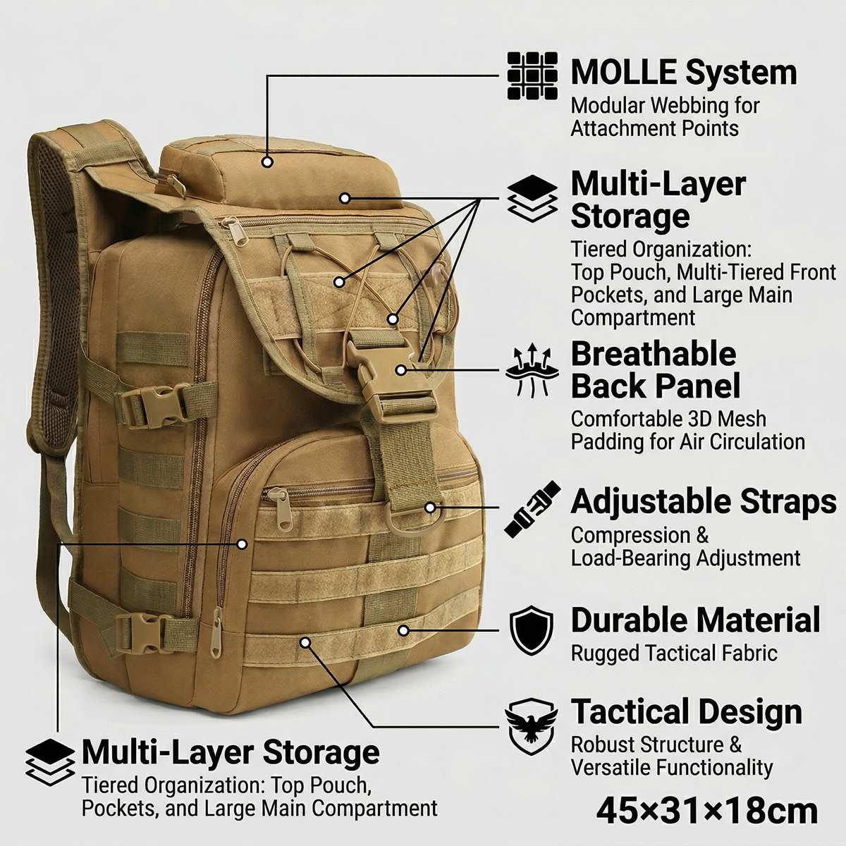35L Gym Training Backpack for  - Rucksack Military Style review and price
