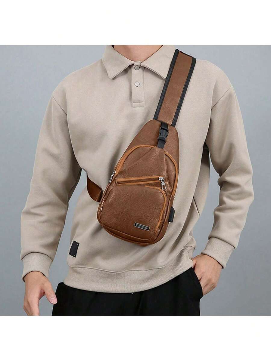 Mens PU Leather Sling Bag With - Sling Backpack Shoulder review and price