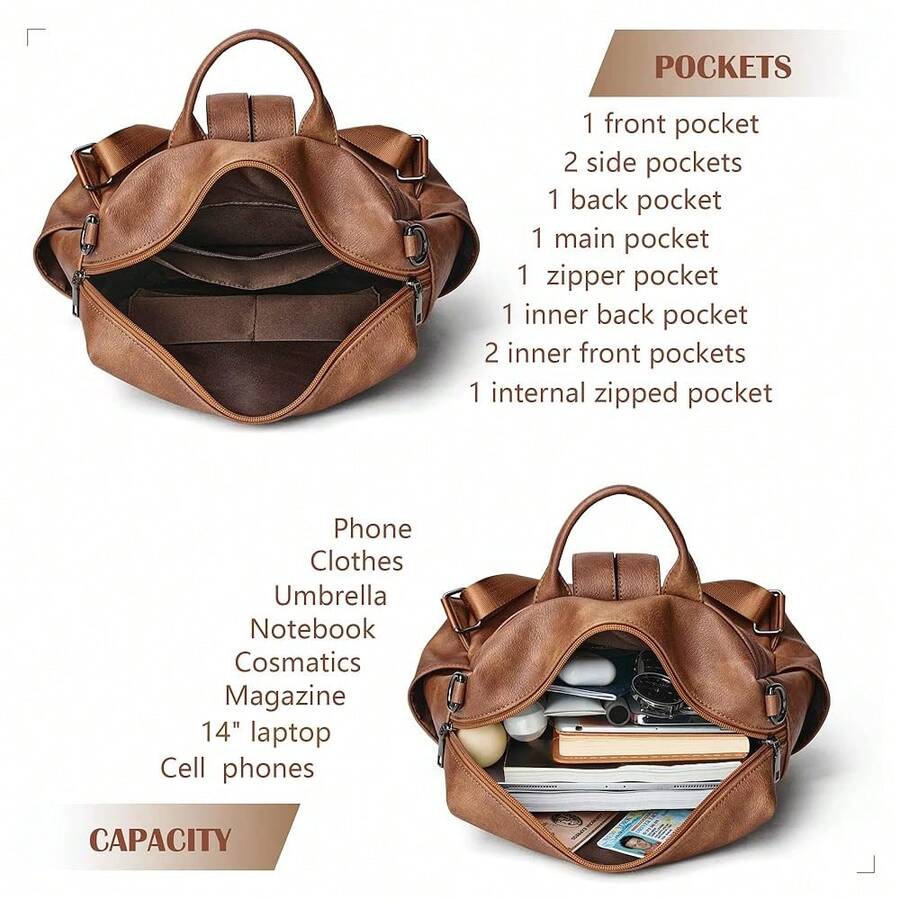 Women Fashion Vintage Brown PU - Laptop Backpack 15.6 review and price