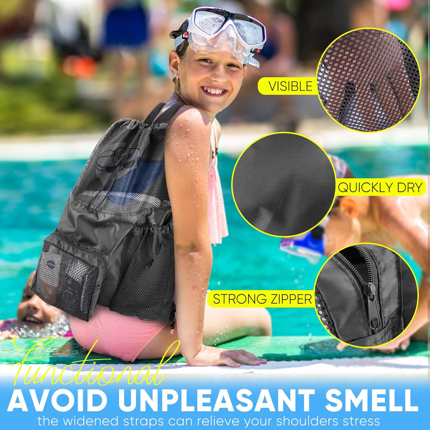 Swim Mesh Beach Bag, Waterproo - Drawstring Gym Bag review and price