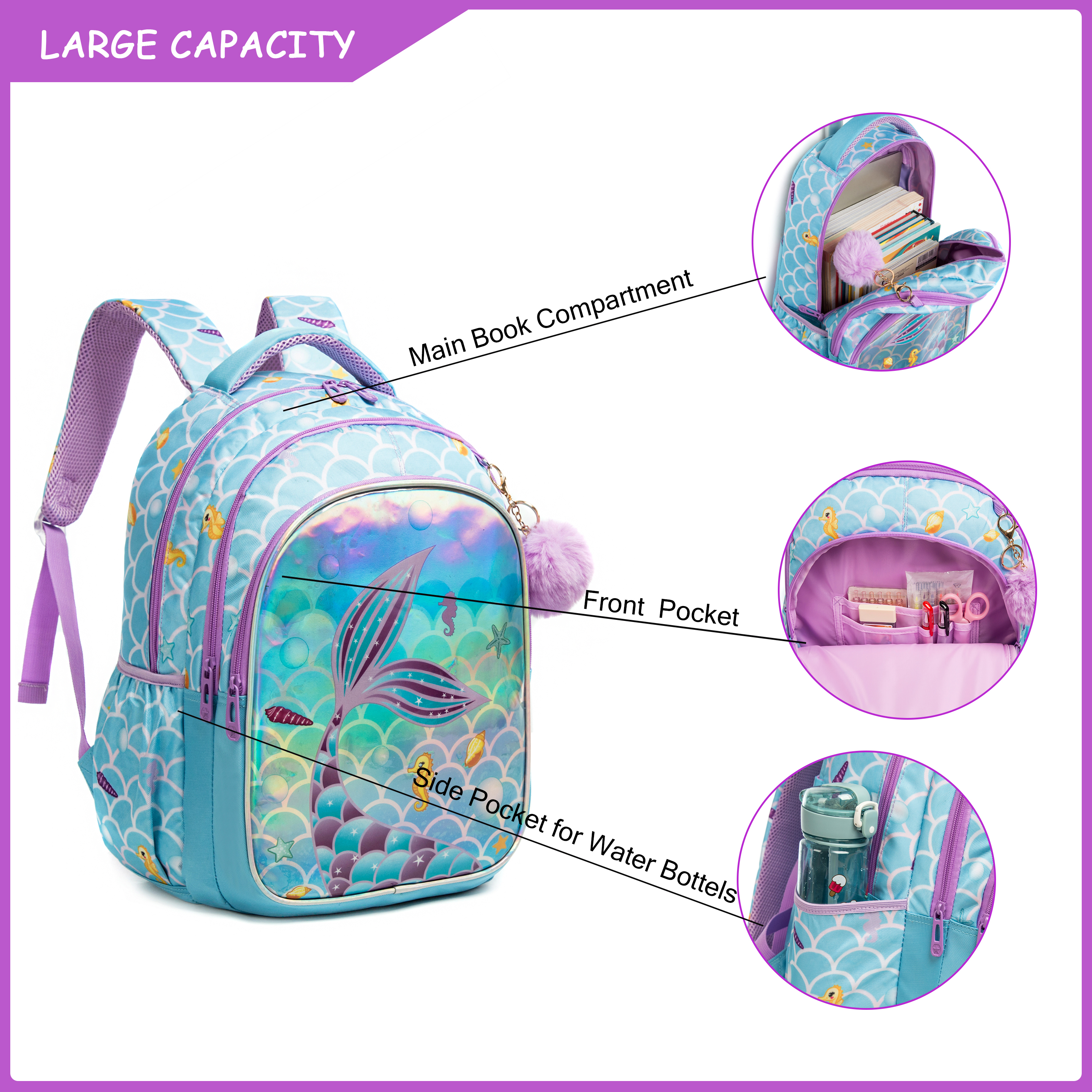 Meetbelify Cute  Blue Mermaid  - School Backpack Teen review and price
